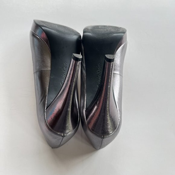 Calvin Klein Women's Sandie Platform‎ Pump Open Toe Silver Leather Size 8… - Picture 7 of 7